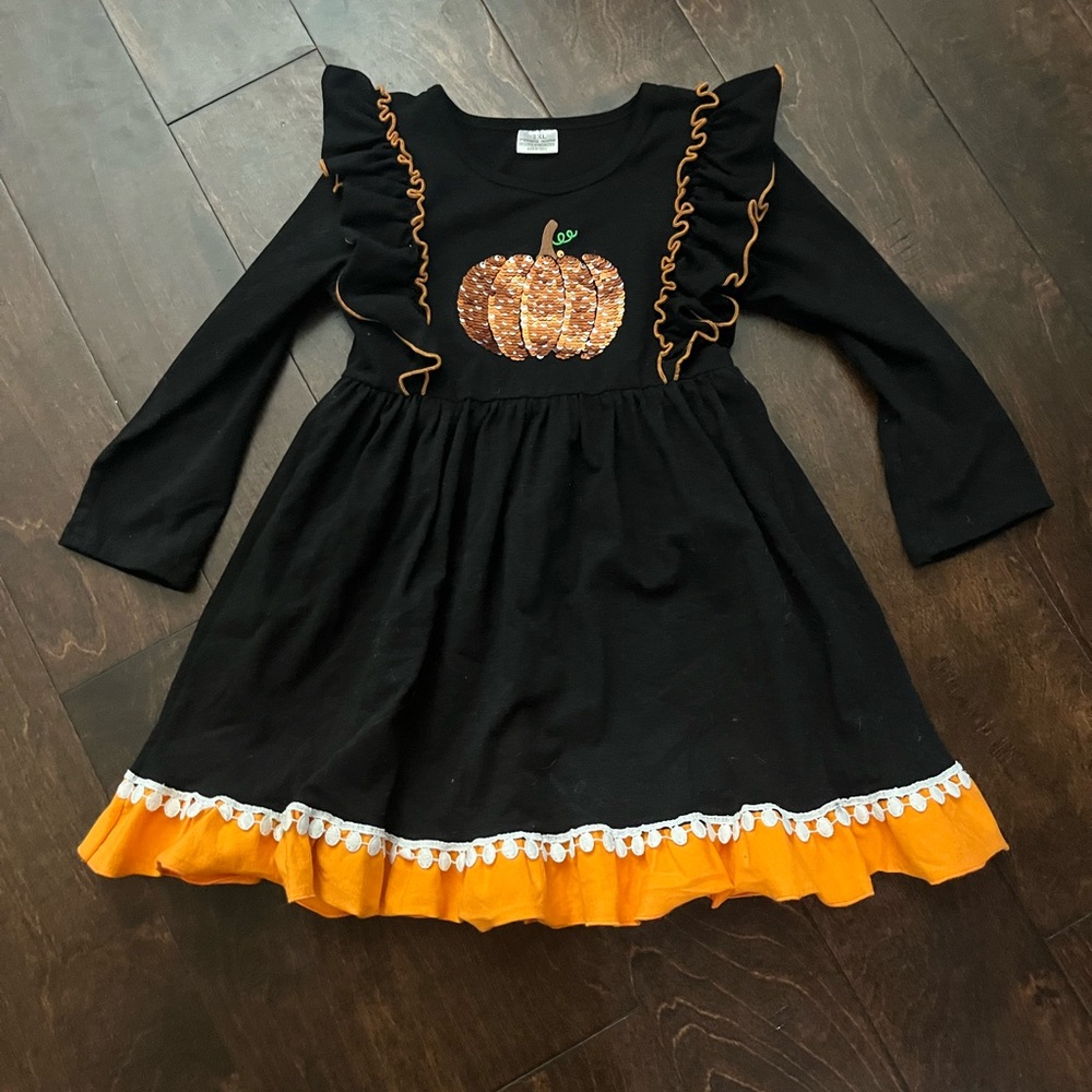 Black and Orange Pumpkin Sequined Flip Dress - Size XXL